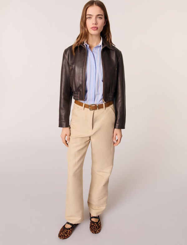 Maje Pantalon Tailleur En Lin Et Coton Beige