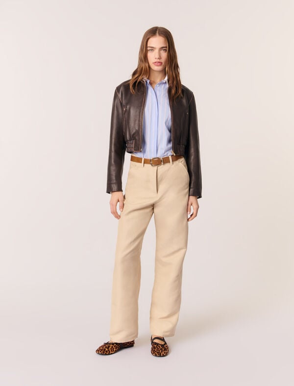maje Pantalon tailleur en lin et coton Beige