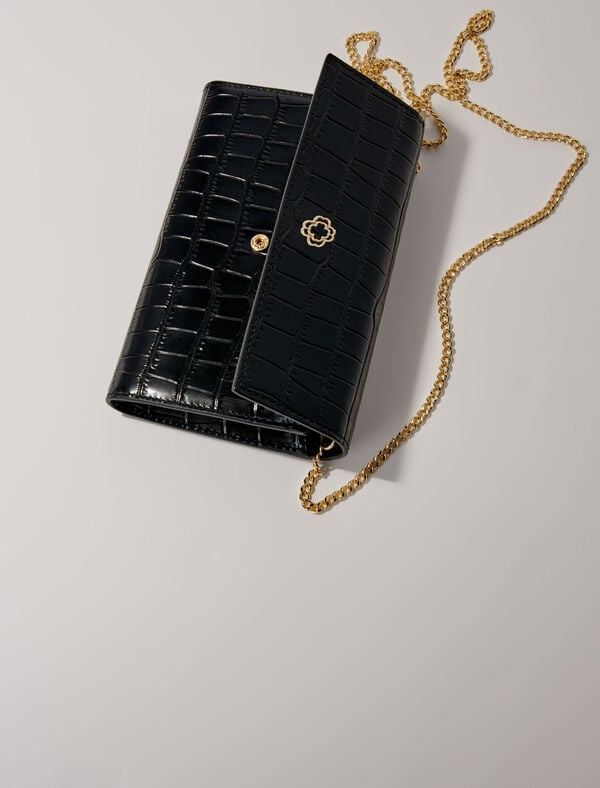 Maje Pochette En Cuir Embossé à Chaîne Noir