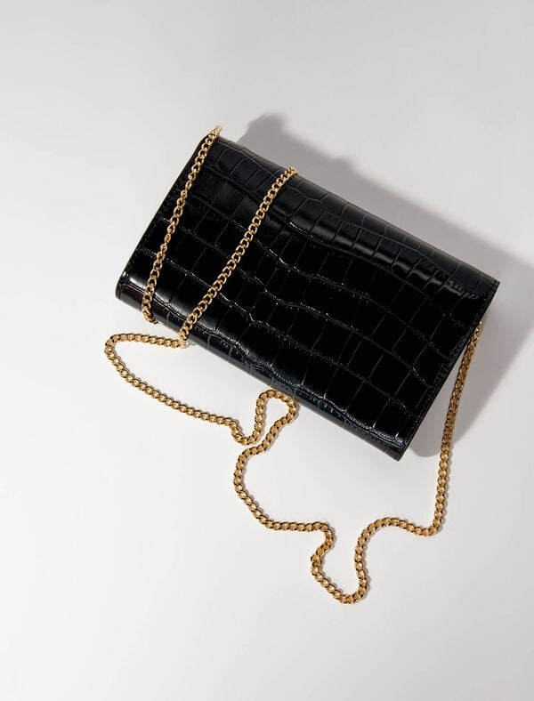 Maje Pochette En Cuir Embossé à Chaîne Noir