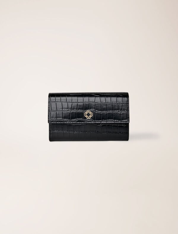 maje Pochette en cuir embossé à chaîne Noir