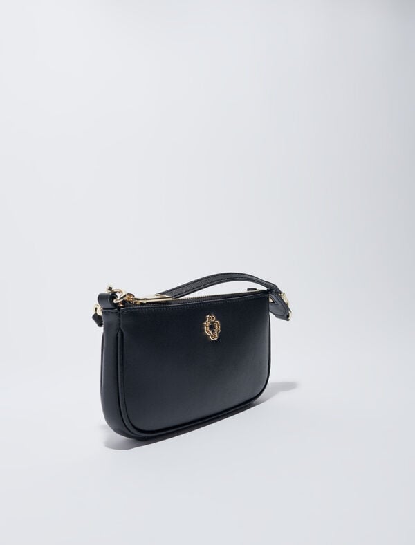 Maje Pochette En Cuir Lisse Noir