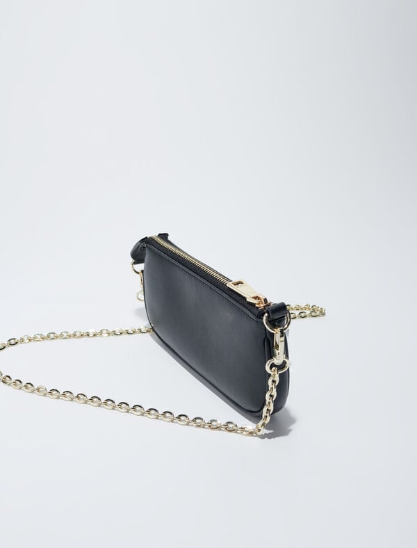 Maje Pochette En Cuir Lisse Noir