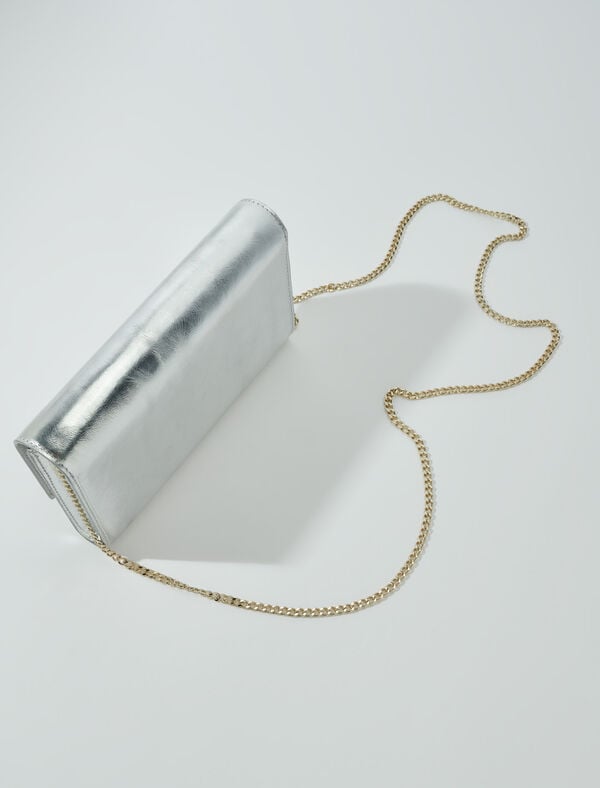 Maje Pochette En Cuir Métallisé à Chaîne Argente