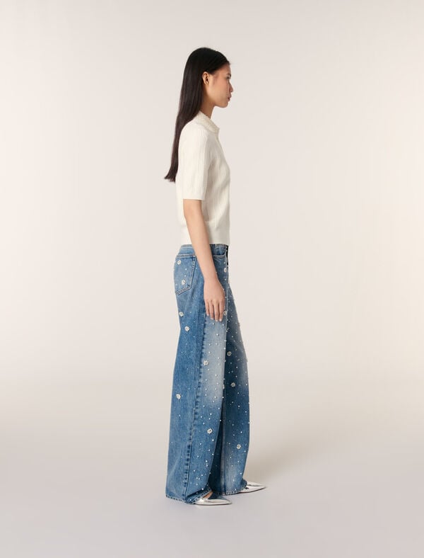 Maje Polo En Maille à Col Amovible Ecru