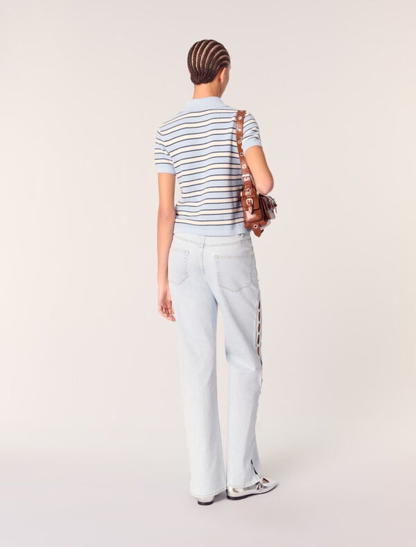 Maje Polo En Maille à Rayures Rayures Bleu Clair