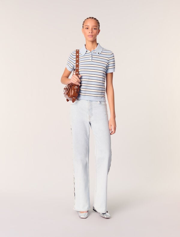 maje Polo en maille à rayures Rayures Bleu Clair