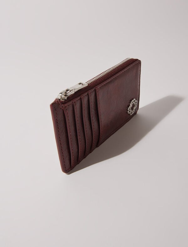 Maje Porte-cartes En Cuir Craquelé Bordeaux