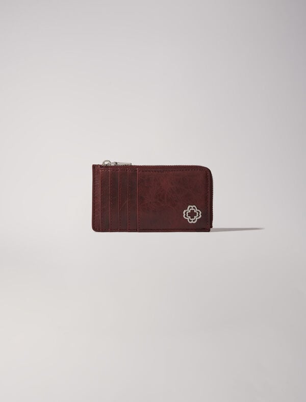 maje Porte-cartes en cuir craquelé Bordeaux