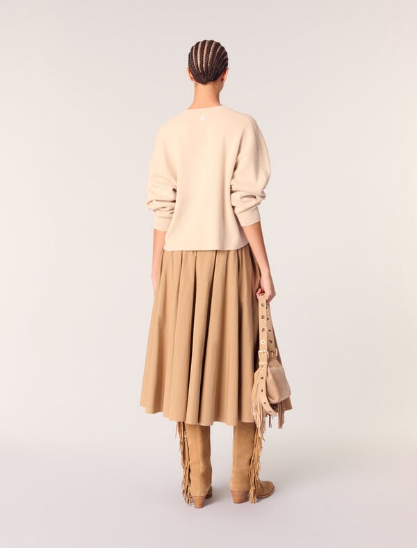 Maje Pull Col V En Laine Melangée Beige