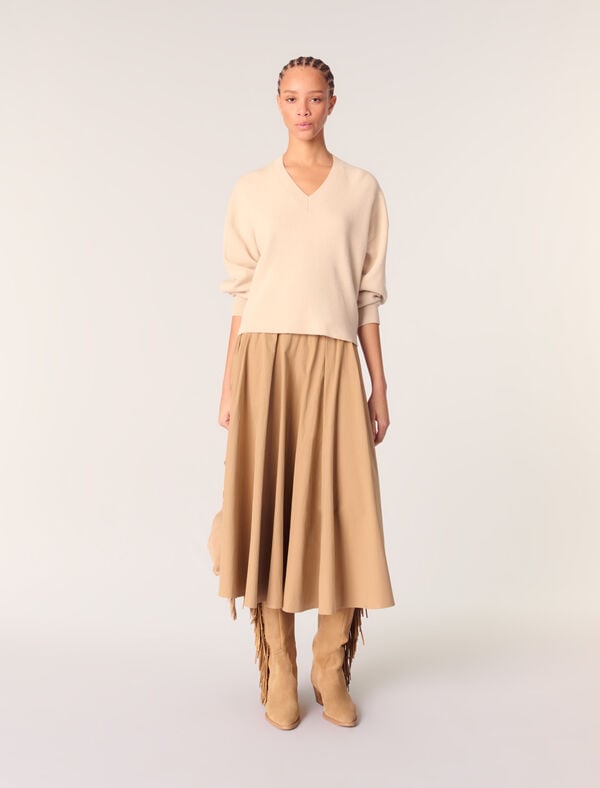 maje Pull col V en laine melangée Beige