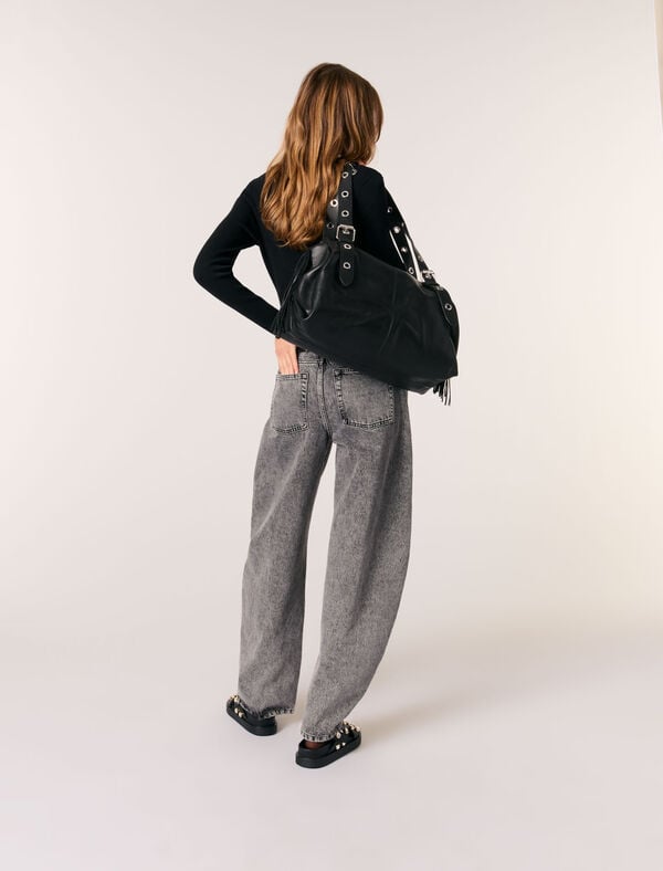 Maje Pull Décolleté En Maille Côtelée Noir