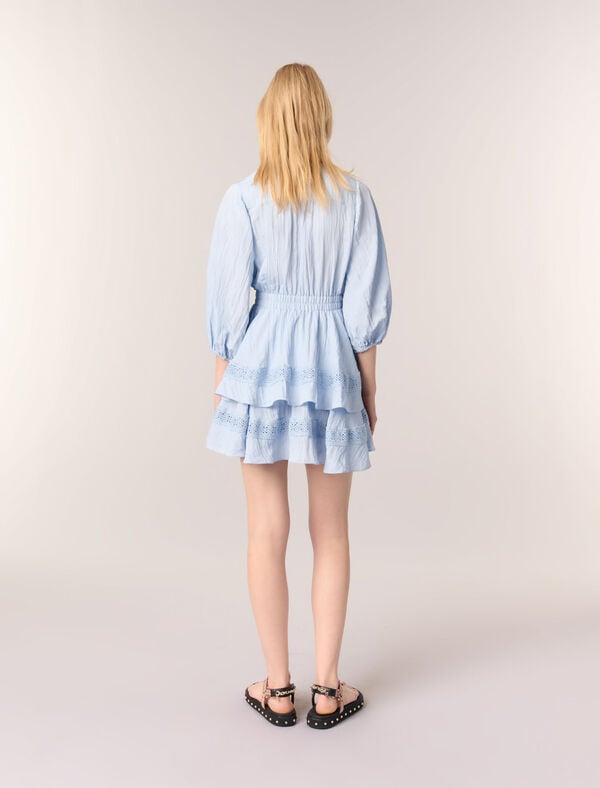 Maje Robe à Volants Et Détails Dentelle Bleu Ciel