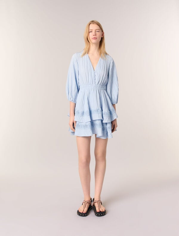 maje Robe à volants et détails dentelle Bleu Ciel