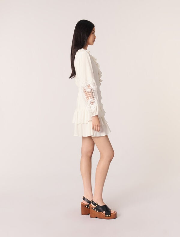 Maje Robe à Volants Et Manches Brodées Ecru