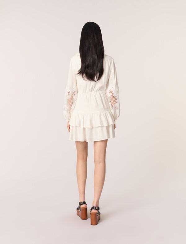Maje Robe à Volants Et Manches Brodées Ecru