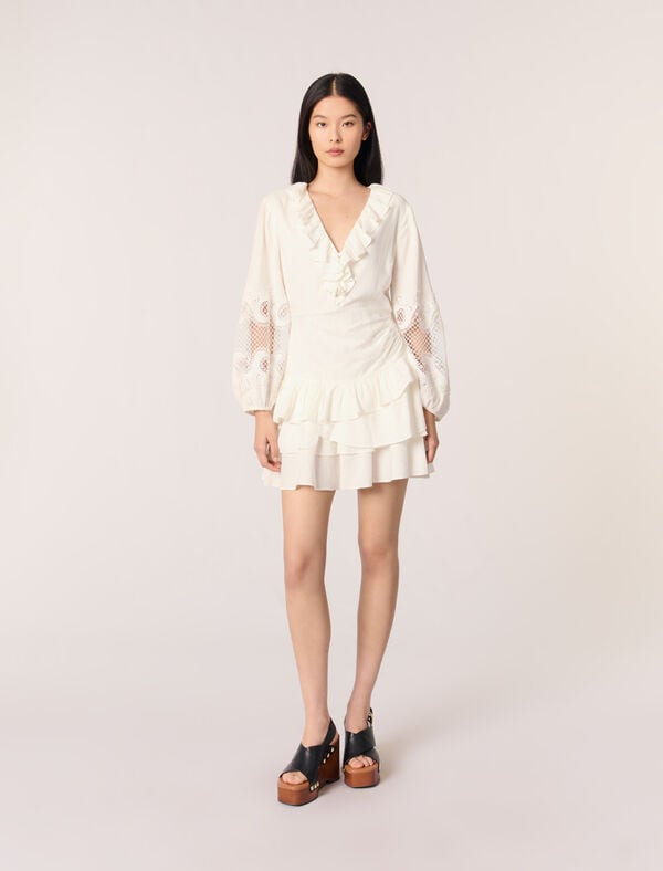 maje Robe à volants et manches brodées Ecru