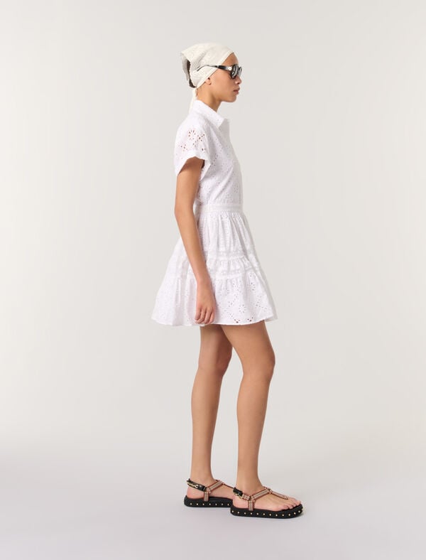 Maje Robe Babydoll En Broderie Blanc