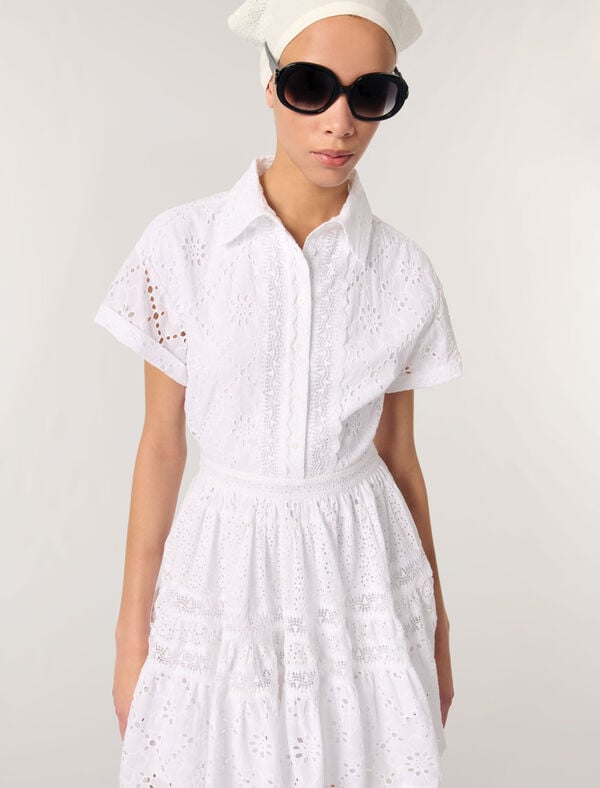 Maje Robe Babydoll En Broderie Blanc