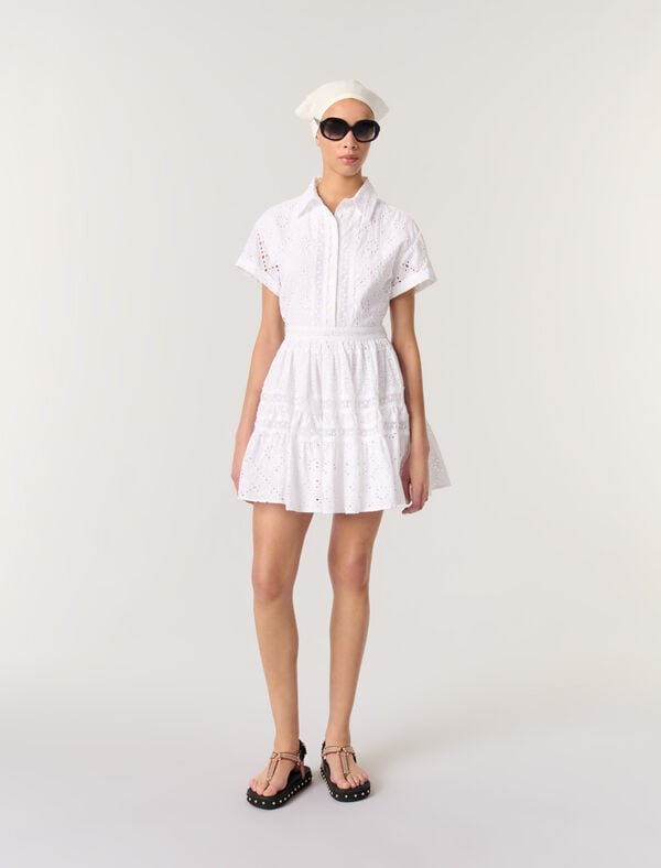 maje Robe babydoll en broderie Blanc