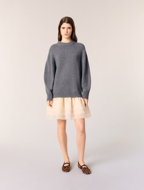 maje Robe bi-matière laine et organza Gris / ecru