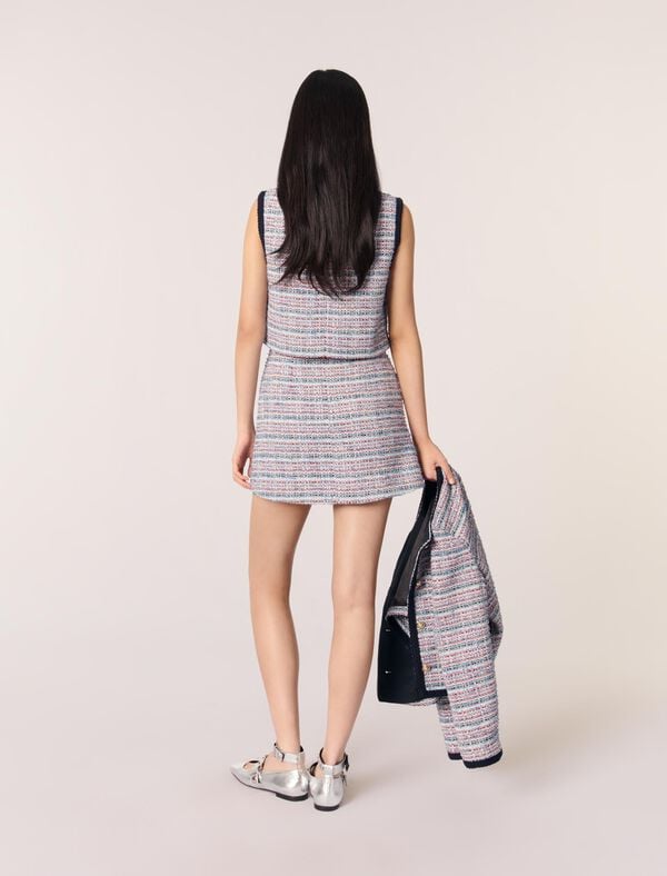 Maje Robe Courte 2-en 1 En Tweed Bleu / Rouge