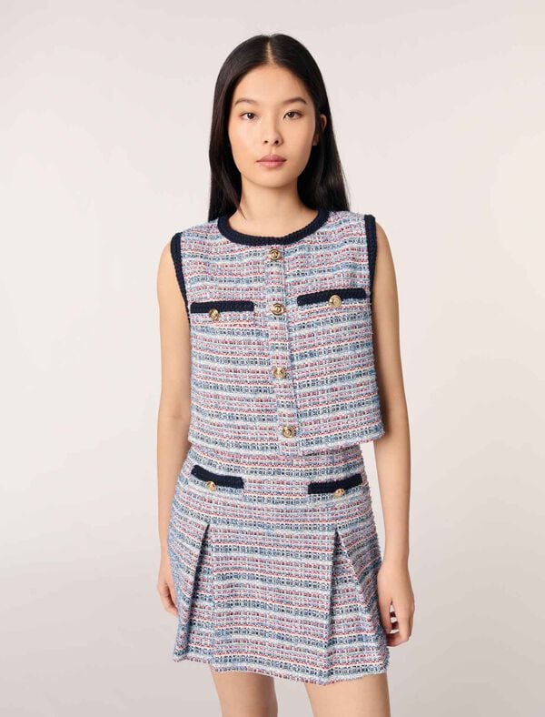 Maje Robe Courte 2-en 1 En Tweed Bleu / Rouge