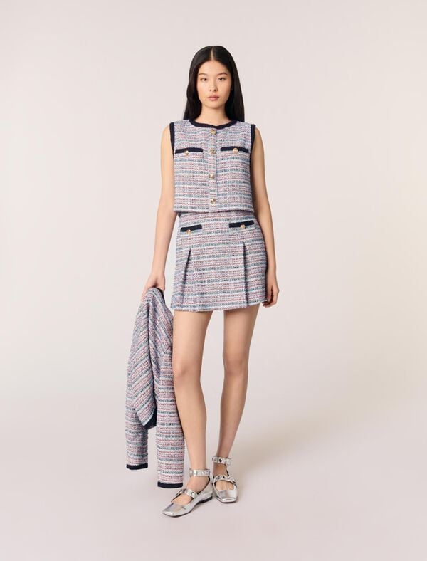 maje Robe courte 2-en 1 en tweed Bleu / Rouge