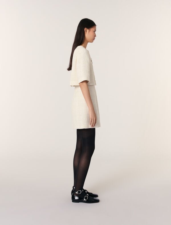 Maje Robe Courte 2-en-1 En Tweed Ecru