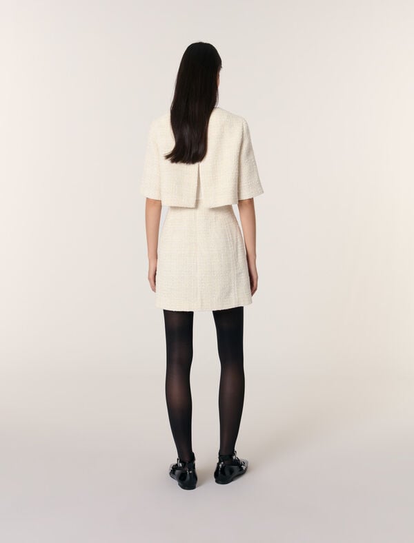 Maje Robe Courte 2-en-1 En Tweed Ecru
