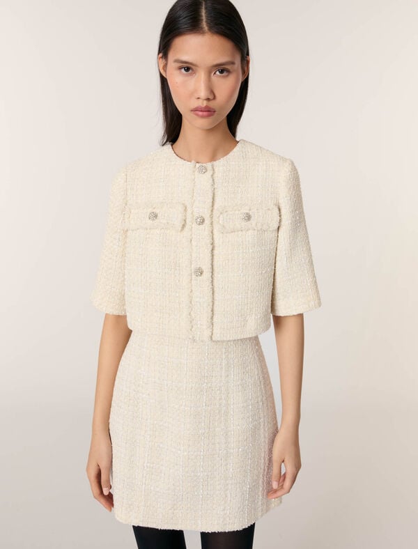 Maje Robe Courte 2-en-1 En Tweed Ecru