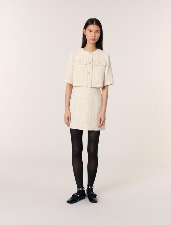 maje Robe courte 2-en-1 en tweed Ecru