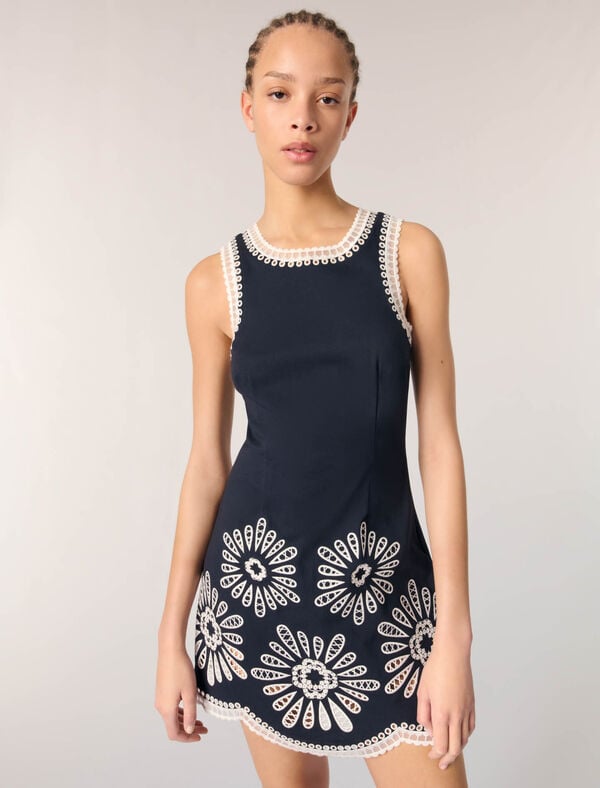 Maje Robe Courte Avec Détails Crochet Marine
