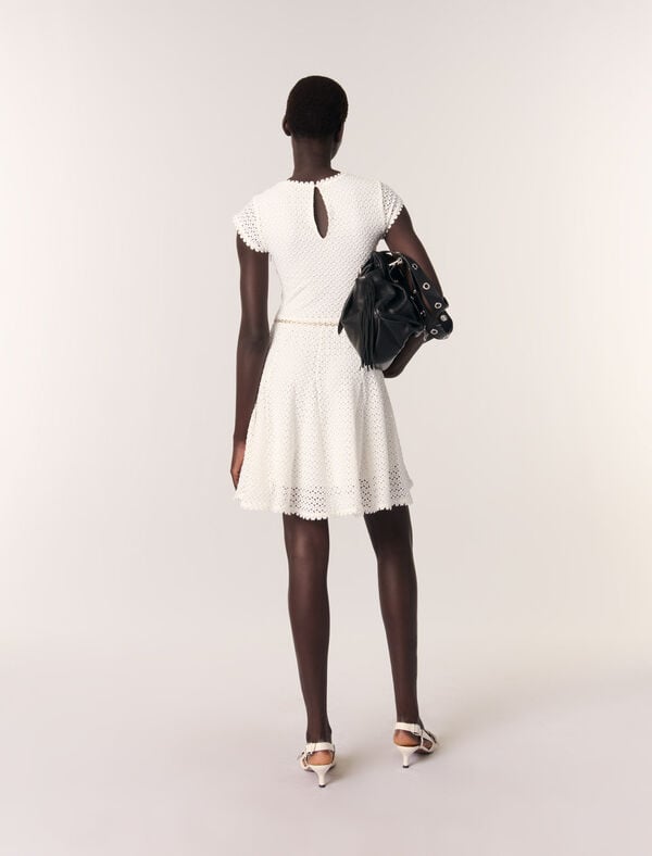 Maje Robe Courte En Crochet Blanc