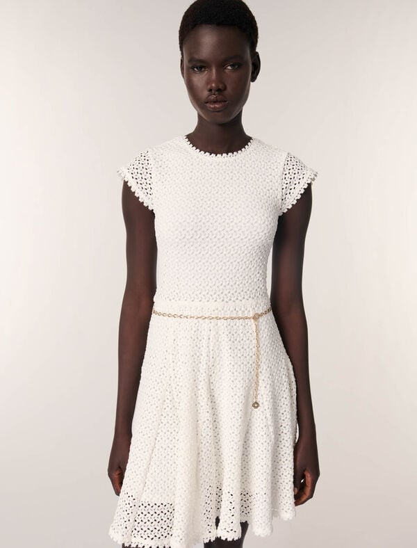 Maje Robe Courte En Crochet Blanc