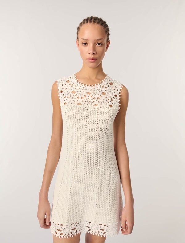 Maje Robe Courte En Crochet Blanc