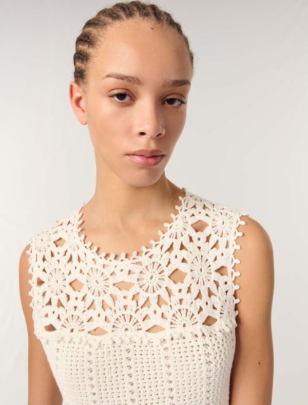 Maje Robe Courte En Crochet Blanc
