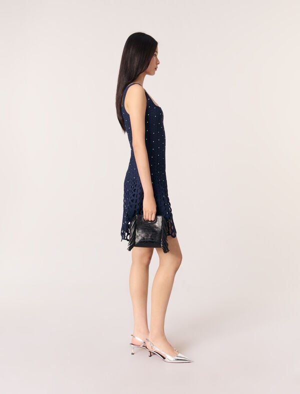 Maje Robe Courte En Crochet Strassée Marine