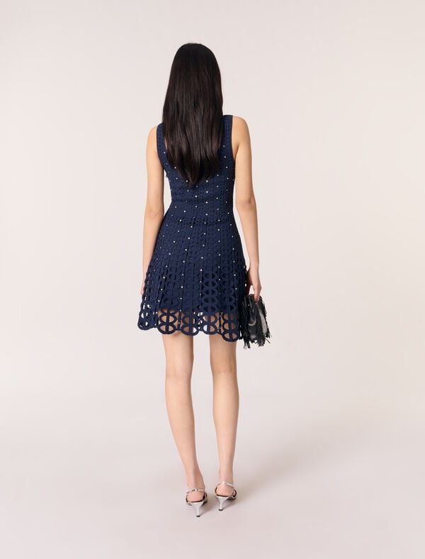 Maje Robe Courte En Crochet Strassée Marine