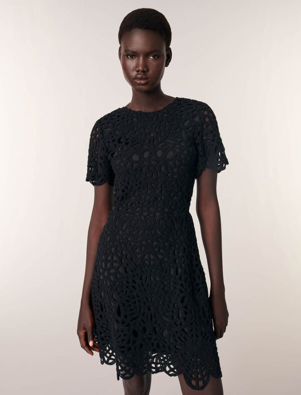 Maje Robe Courte En Crochet Vert