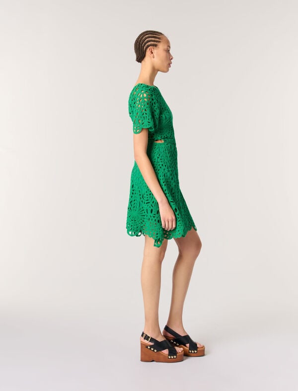 Maje Robe Courte En Crochet Vert