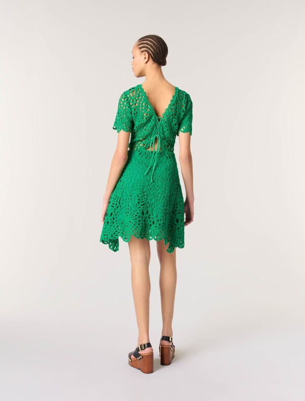 Maje Robe Courte En Crochet Vert