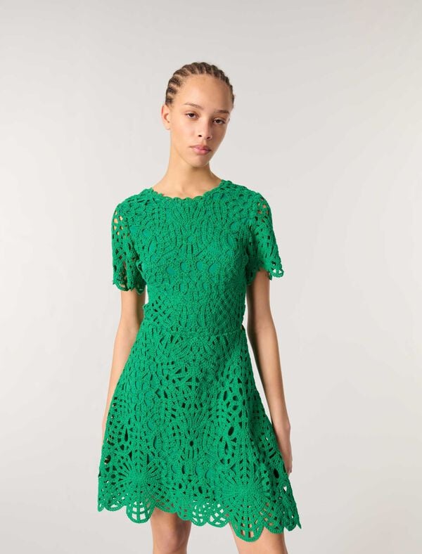 Maje Robe Courte En Crochet Vert
