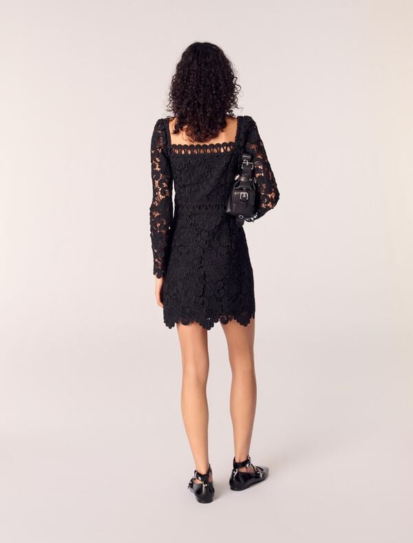 Maje Robe Courte En Guipure Noir