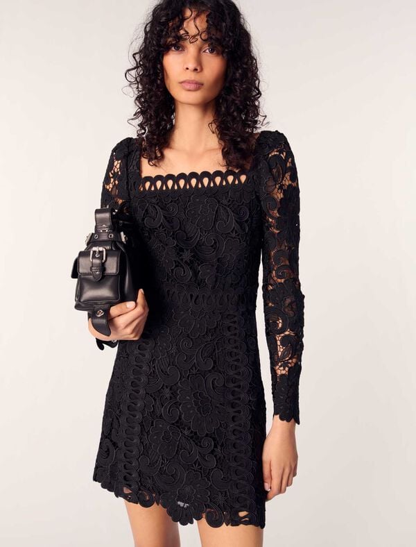 Maje Robe Courte En Guipure Noir