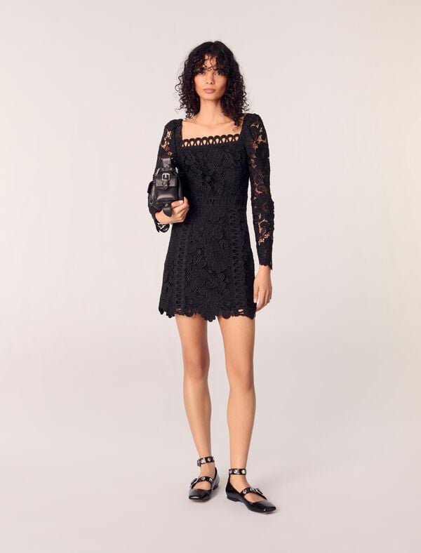 maje Robe courte en guipure Noir
