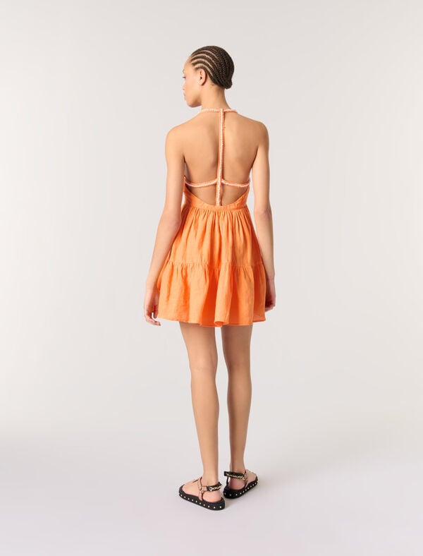 Maje Robe Courte En Lin Orange