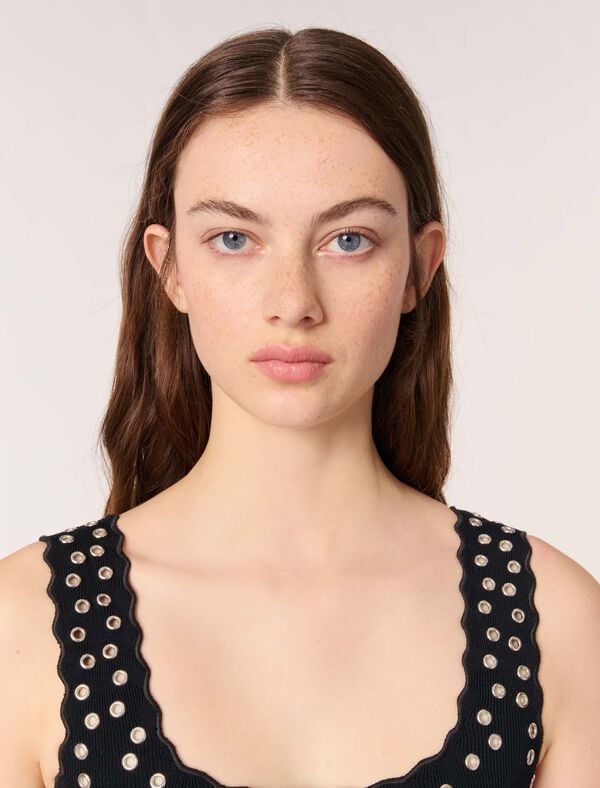 Maje Robe Courte En Maille à œillets Noir