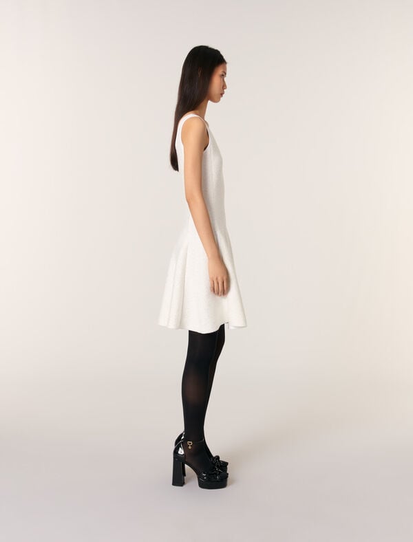 Maje Robe Courte En Maille à Sequins Blanc