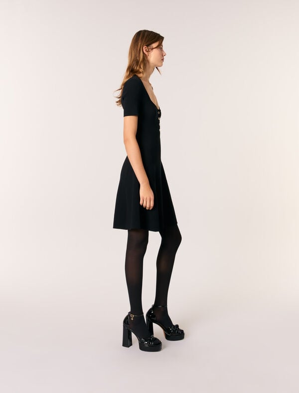 Maje Robe Courte En Maille Côtelée Noir